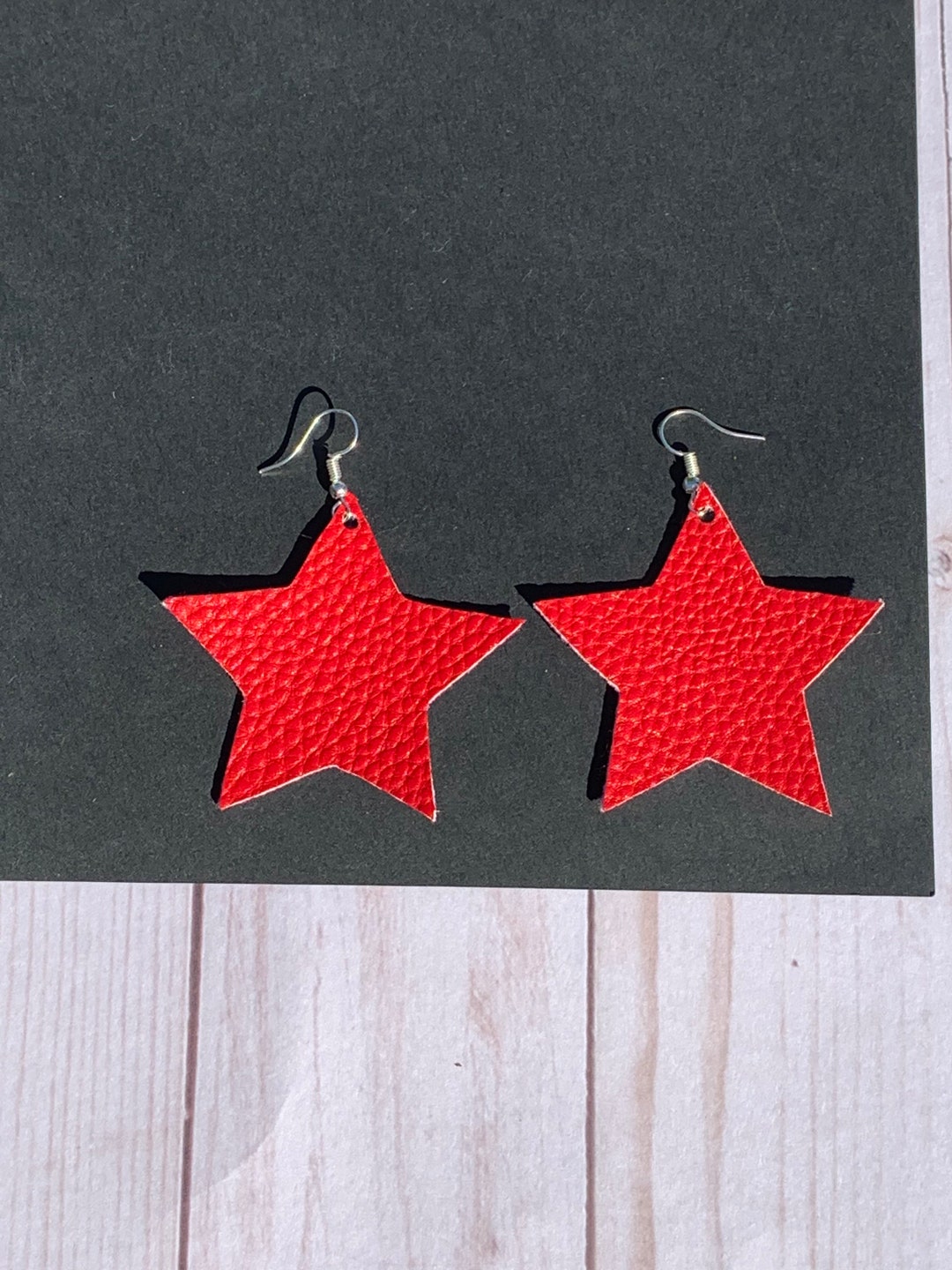 Red Star Earrings // Leather Earrings // Ready to Ship Etsy