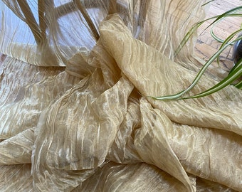 White/Gold Silk Tissue Wide Pleated/ Crushed, By The Yard - Home Decor/Apparel/Accessories!!!