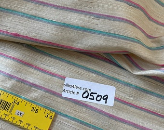 Raw Tussah Silk Stripes Fabric, Pink Gray Greens, By The Yard - Home Decor/Apparel!!!