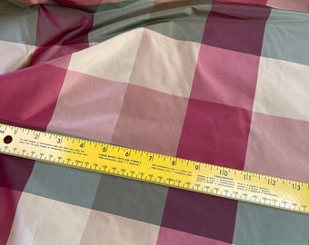 100% Silk Taffeta Plaid Fabric - Greens, Red, Peach, Cream, 54" Wide, By Yard - Home Decor/Apparel!!!