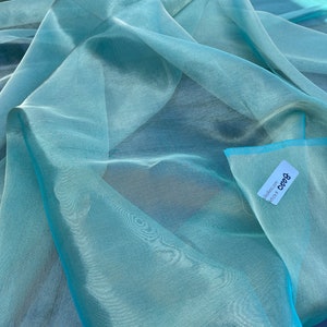 Organza de soie métallique de qualité fabuleuse unie ou soie de soie unie TURQUOISE/OR image 3