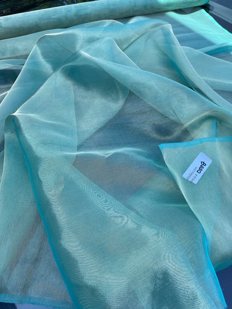 Organza de soie métallique de qualité fabuleuse unie ou soie de soie unie TURQUOISE/OR image 3