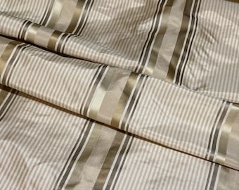 100% Silk Taffeta Satin Weave Stripes, By The Yard in CREAM/BEIGE/GOLD - Home Decor!!!
