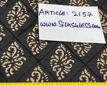 Black Shade 100% Silk Shantung Quilt, Block Printed, By The Yard - Home Decor /Apparel!!!