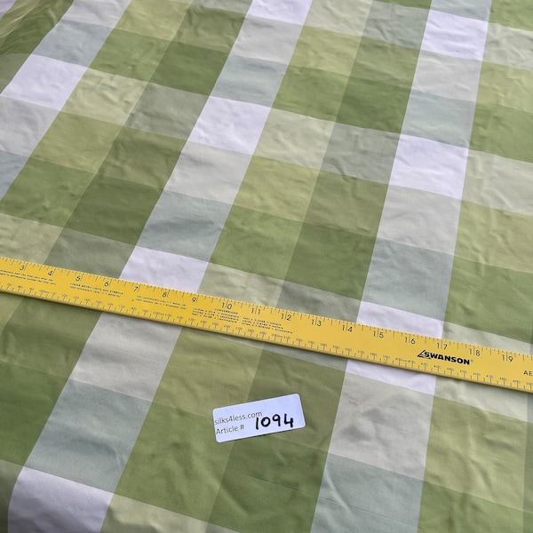 Silk Taffeta Plaid, By The Yard, Home Decor  - GREENS/ OFF-WHITE!!!
