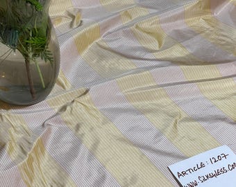 100% Silk Taffeta Dobby Weave Stripes, By The Yard, Home Decor - GOLDEN YELLOW/BEIGE!!!