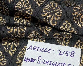 Black Shade 100% Silk Shantung Quilt, Block Printed, By The Yard - Home Decor!!!