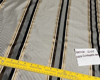 100% Silk Taffeta Satin Weave Stripes, 54" Wide, By Yard - Black/Brown/Gold/Off-White - Home Decor/Apparel!!!
