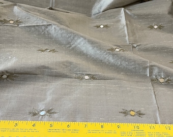 Olive Gold 100% Silk Shantung Hand Embroidery Mirror Work, By The Yard, 44" Wide - Home Decor/Apparel/Accessories!!!