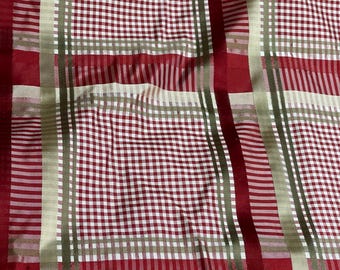 100% Silk Taffeta Plaid Fabric By The Yard, Red Green Gold White - Home Decor/Apparel!!!