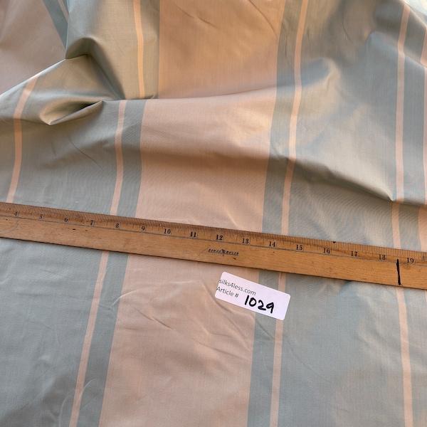 100% Silk Taffeta Stripe Fabric, Aqua Blue Ivory, Medium Weight, 54" Width, By The Yard - Home Decor!!!