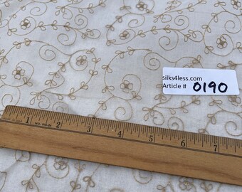 100% Silk Organza Sheer Embroidery, 44" Wide, By The Yard, WHITE/ OLIVE GREEN - Apparel/Accessories/Home Decor!!!