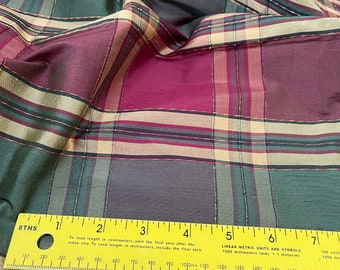 Raised Silk shantung Plaid in Wine And Greens, 54-55" Wide, By The Yard, Home Decor!!!