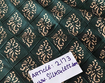 Moss Green, 100% Silk Shantung Quilt, Block Printed, By The Yard - Home Decor!!!