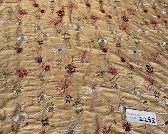 Floral Embroidery on Cream Silk Shantung, By The Yard - Home Decor/Apparel/Accessories!!!