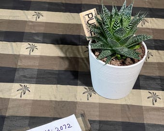 100% Silk Shantung Buffalo Plaid, Palm Tree Screen Printed, By The Yard - Black/Olive/Burnt Gold!!!