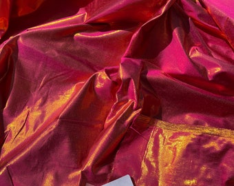 Fuchsia Gold Silk Dupioni Fabric, Lurex Blend, 44" Wide, By The Yard - Apparel/Accessories!!!