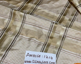 100% Silk Taffeta Plaid Fabric by Yard, Cream Gold Olive Green - Home Decor/Cosplay/Apparel!!!