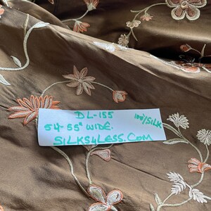 Silk Shantung Floral Embroidery, One Yard 28&quot; Long - CHOCOLATE BROWN!!!