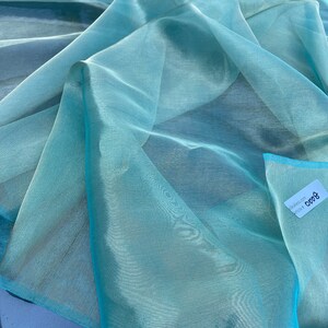 Organza de soie métallique de qualité fabuleuse unie ou soie de soie unie TURQUOISE/OR image 4