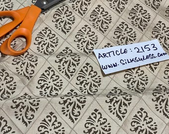 100% Silk Shantung Quilt In Beige, Block Printed, By The Yard - Home Decor/Accessories!!!