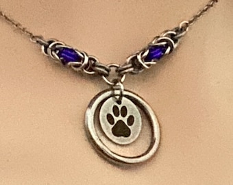 Steel Paw Print Charm Necklace by Embellishmaille • Laser Engraved Pawprint charm • Discreet Day Collar • Ownership Necklace • Slave Jewelry