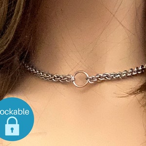 Locking 24/7 O Ring Collar • Discreet submissive chain • Aluminum Chainmail • Locking Day Collar • Permanent jewelry • Unisex slave necklace