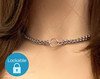 Locking 24/7 O Ring Collar • Discreet submissive chain • Aluminum Chainmail • Locking Day Collar • Permanent jewelry • Unisex slave necklace