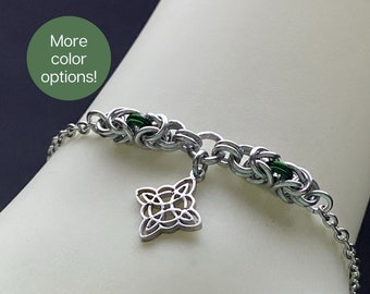 Wiccan Witch Knot pendant Chainmail Bracelet, Occult jewelry | Celtic and Witchy Chainmail Jewelry | Mystical Wiccan Star anklet for witch