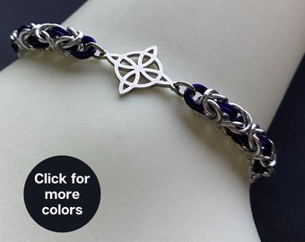 Wiccan Witch Knot pendant Chainmail Bracelet, Occult jewelry | Celtic and Witchy Chainmail Jewelry | Mystical Wiccan Star anklet for witch