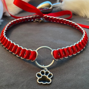 Paw Print Ribbon Choker by Embellishmaille • Primal Prey Collar • Pet Play Kink • Submissive Pet Jewelry • Kink Fetish wear