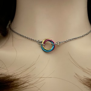 Pansexual Flag necklace, Pan chainmail necklace, LGBTQA+ Pride Necklace, Love is love, Pansexual Men&#39;s chain, Women&#39;s Pansexual Jewelry,