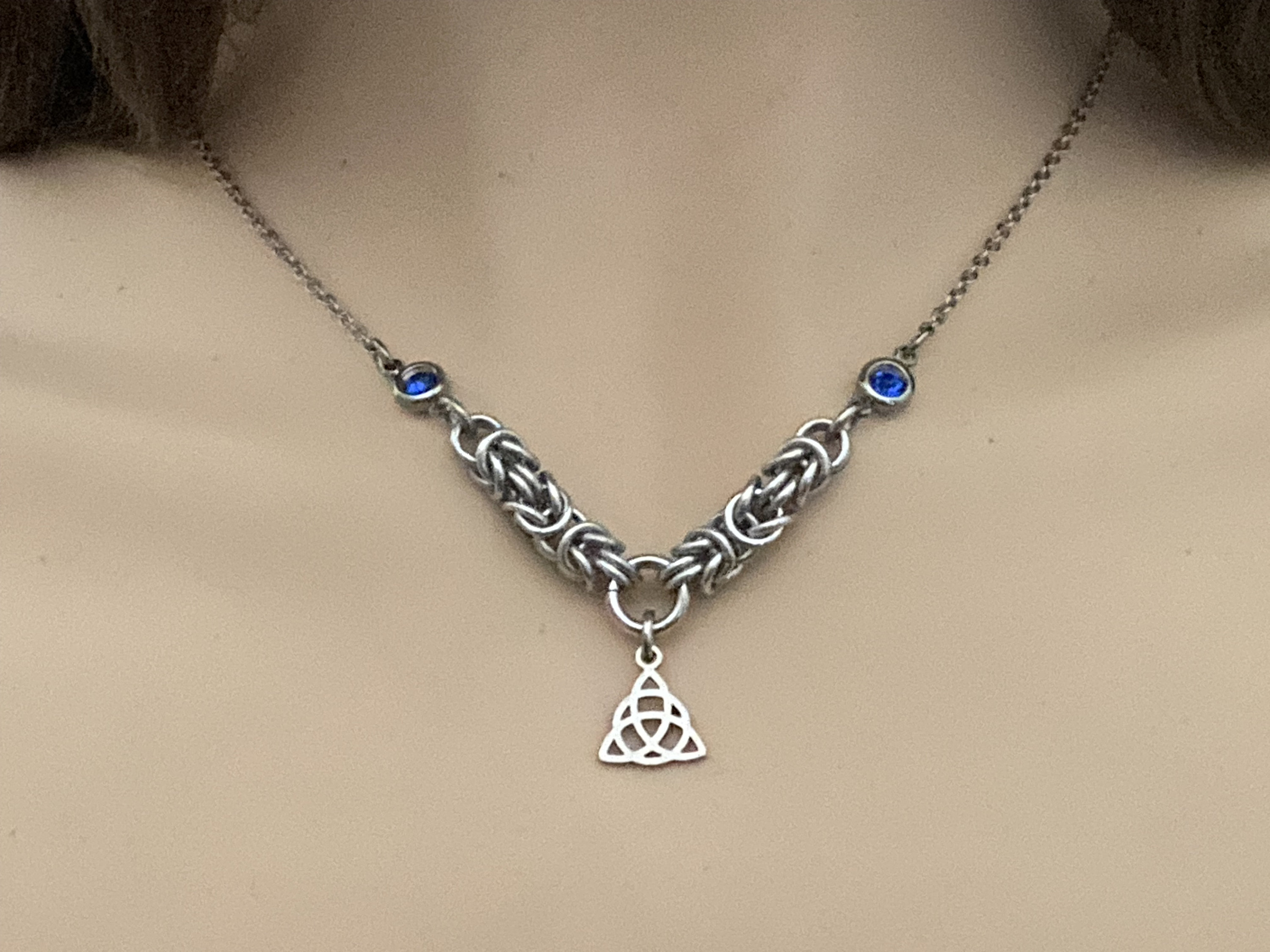 Celtic Triquetra Necklace with birthstones by Embellishmaille • Trinity Knot pendant • Charmed Symbol Necklace • Witchy necklace for women