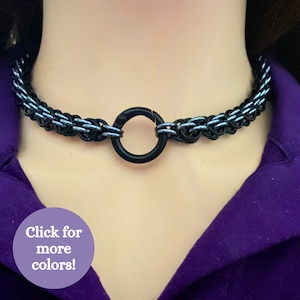 Black 24/7 Chainmail Choker by Embellishmaille • Submissive Day Collar • Kink Fetish wear • Sweet Pea Pattern • Male Slave Collar