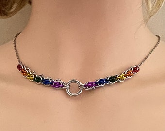 LGBT submissive collar, LGBTQ Pride necklace, Submissive Rainbow necklace, LGBTQ Sub Collar, Rainbow Day Collar, Locking options available