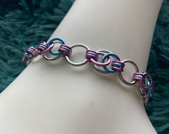 トランスジェンダー プライド フラッグ チェーンメール ブレスレット、トランスの味方をサポート | LGBT+ プライド ジュエリー | トランスジェンダーの旅のためのトランス プライド フラッグ ブレスレット ギフト