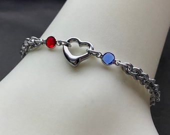 Discreet Dominant and submissive birthstone bracelet, Dom and sub Jewelry, Submissive wrist or ankle collar, Discreet Slave ankle collar
