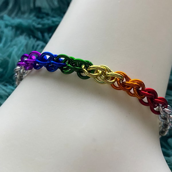 Unisex Rainbow Chainmail bracelet or anklet by Embellishmaille • LGBTQA Pride Jewelry  • LGBT Ally • Coming out gift idea for him and her