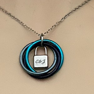 Personalized Locking Couples Initials necklace by Embellishmaille - Kinky Padlock necklace - Subtle Submissive Collar - Discreet Collar