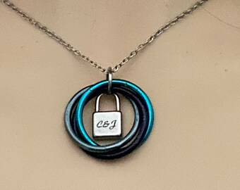 Personalized Locking Couples Initials necklace by Embellishmaille - Kinky Padlock necklace - Subtle Submissive Collar - Discreet Collar