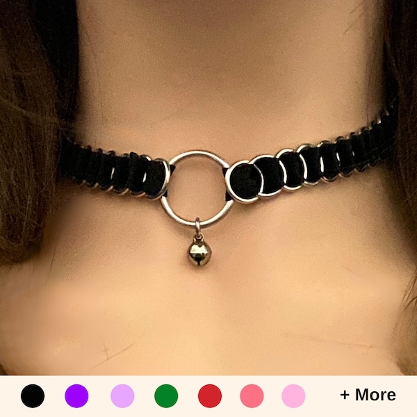 BDSM Ribbon Choker with bell by Embellishmaille • Pet Day Collar • Pet Play Kink • Primal Prey Collar • Submissive Puppy Ownership Necklace