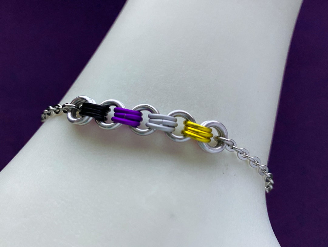 NON-BINARY Flag Bracelet, Non-binary Jewelry, Unisex Anklet, Non-binary ...