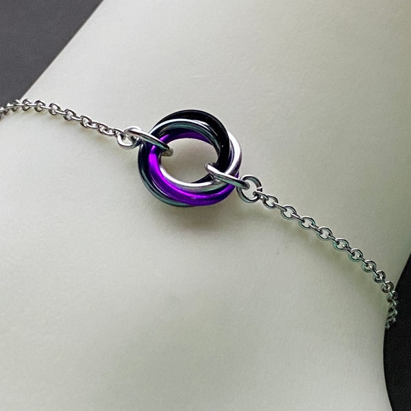 Asexual Flag bracelet, Asexual chainmail bracelet, Ace Pride anklet, Asexual Men's chain, Women's Asexual Jewelry, Ace flag anklet