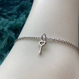 Stainless Steel Heart Key Charm Bracelet by Embellishmaille • Key charm anklet • Mistress Jewelry • Ownership bracelet • Key to my heart