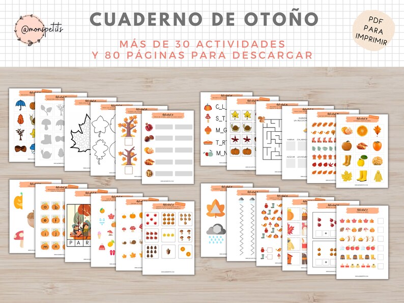 Cuaderno Actividades Otoño, 80 páginas, Aprendizaje para niños, Español, Català, Imprimible Educativo, PDF Descarga Digital, Homeschooling imagen 7