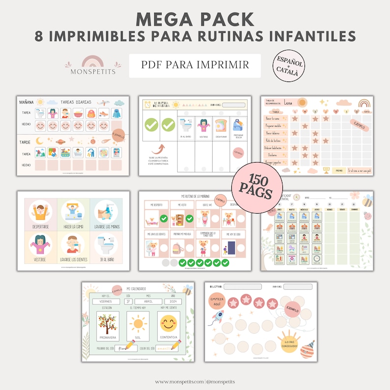 Mega Pack Plantillas Rutinas Niños, Imprimible PDF, Organización Familiar, Español, Català, Descarga Digital, Educación, Homeschooling imagen 1