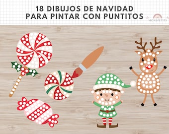 18 Dibujos Pintar, Puntitos, Actividad Navidad, Colorear, Educación Infantil, Imprimible, Español, Descarga Digital, Homeschooling