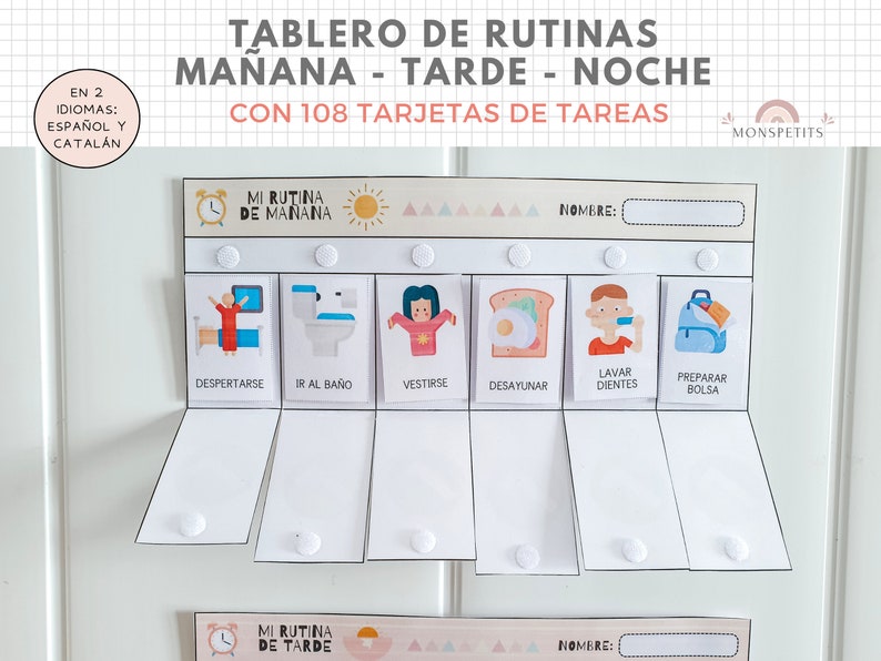 Tablero de Rutinas y Hábitos, Plantilla Imprimible, Planificador Infantil, Español, Català, Descarga Digital, Educación, Homeschooling 画像 6