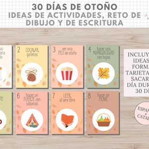 30 días de Otoño, Ideas Actividades para Niños, Reto Escritura y Dibujo, Descarga Digital, Imprimible Educativo, Español, Català, Educación imagen 2