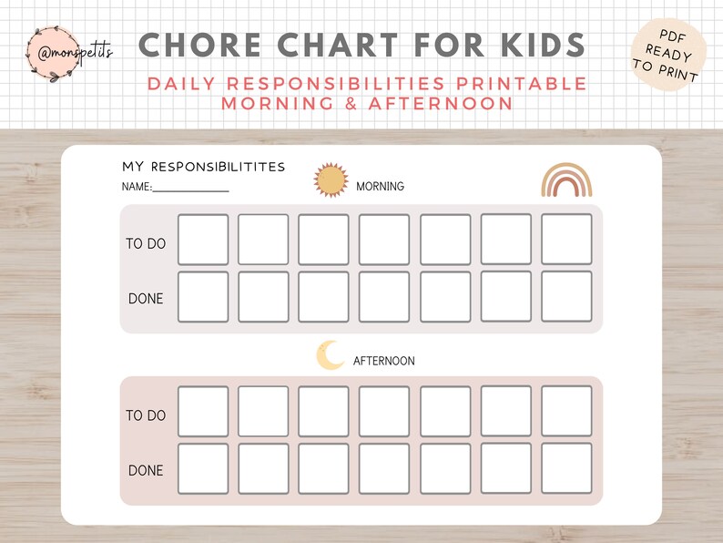 Kids Responsibilities Chart Daily Routine Printable - Etsy